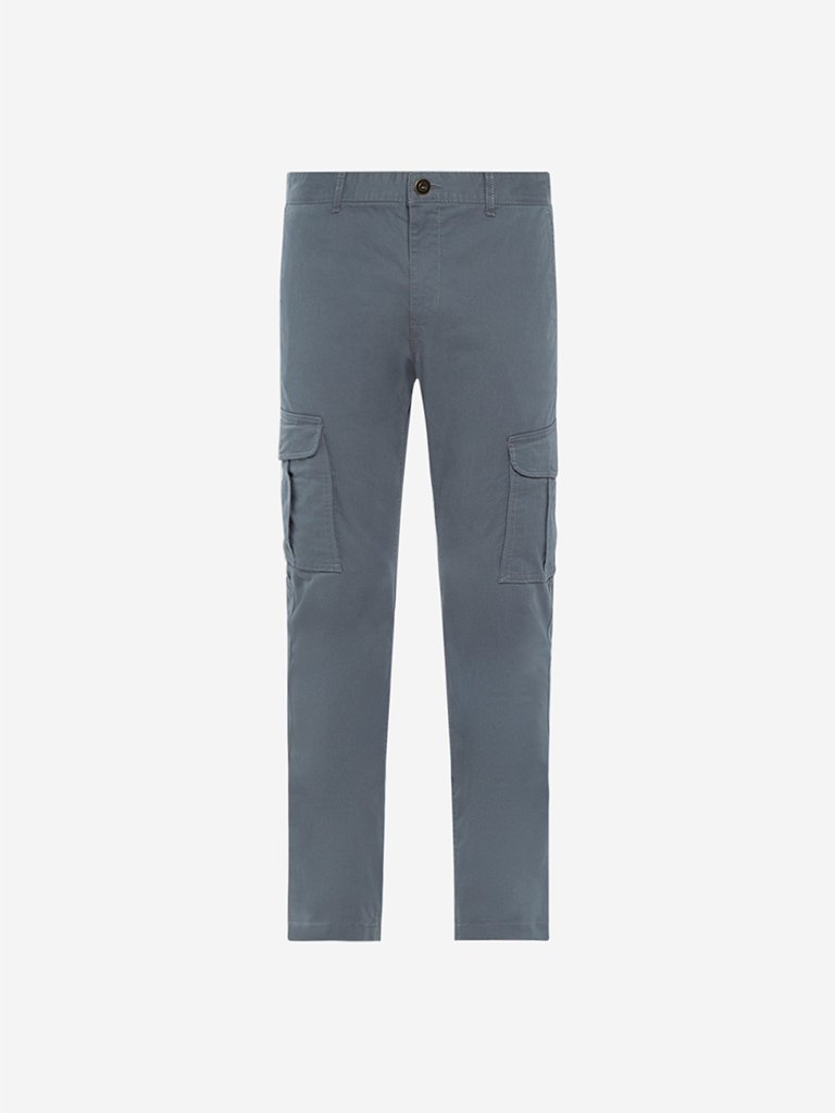 WES Casuals Grey Slim Fit Cargo Pants
