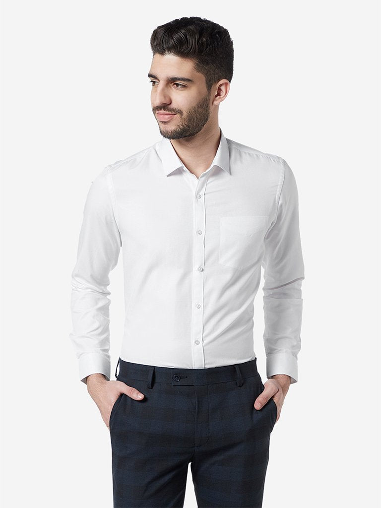 WES Formals White Self-Patterned Slim Fit Shirt