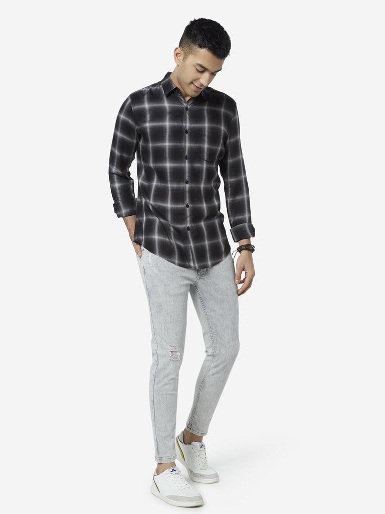 Nuon Black Checkered Slim Fit Shirt
