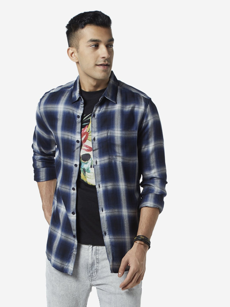Nuon Navy Checkered Slim Fit Shirt