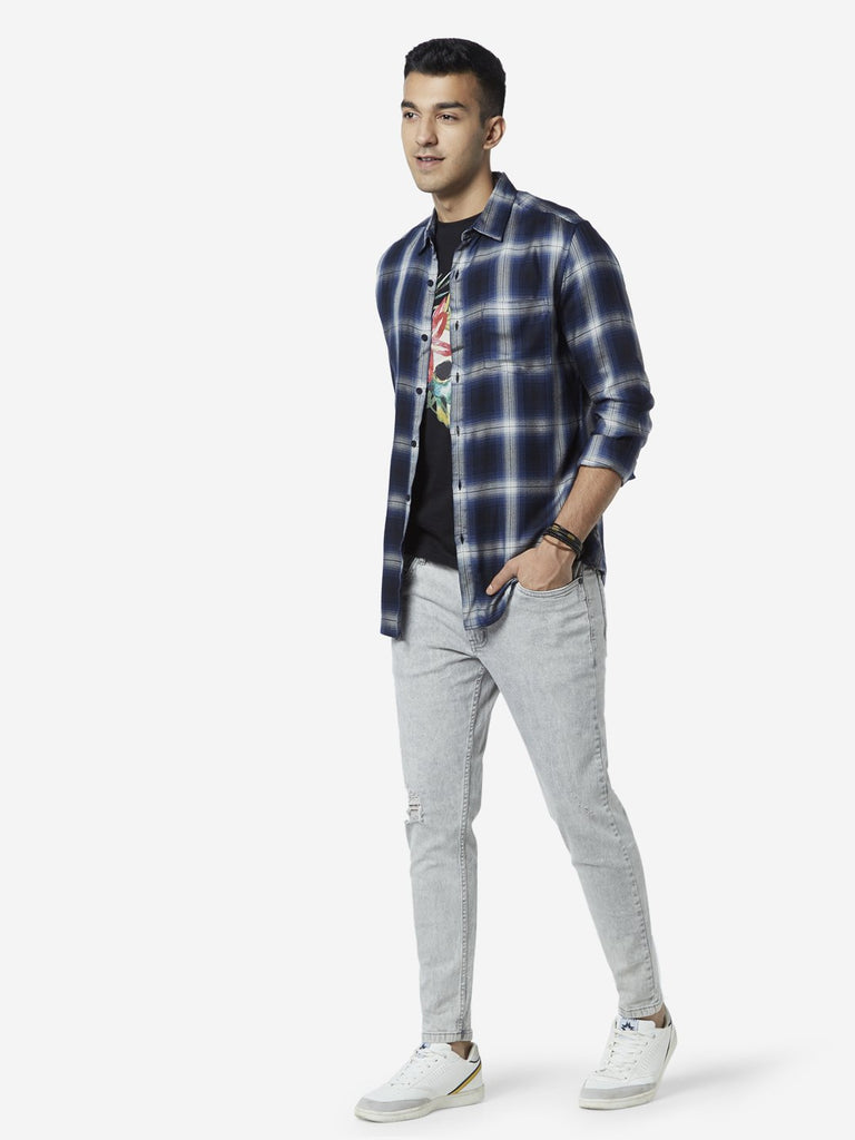 Nuon Navy Checkered Slim Fit Shirt