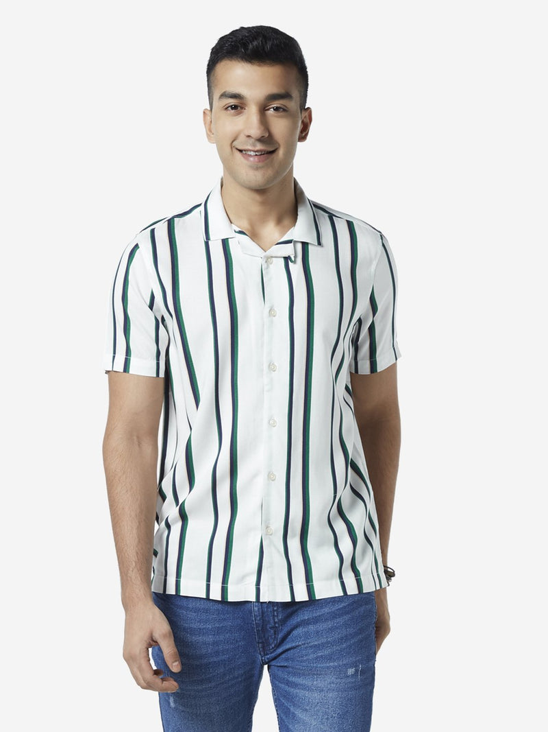 Nuon White Stripe Print Relaxed Fit Shirt