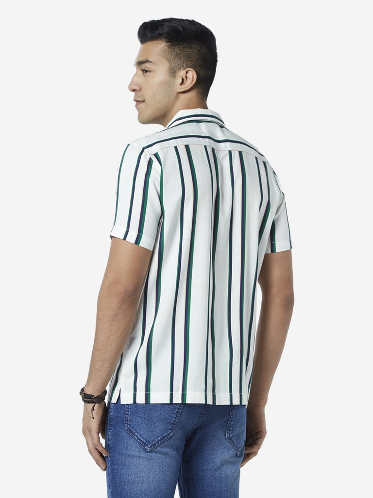 Nuon White Stripe Print Relaxed Fit Shirt