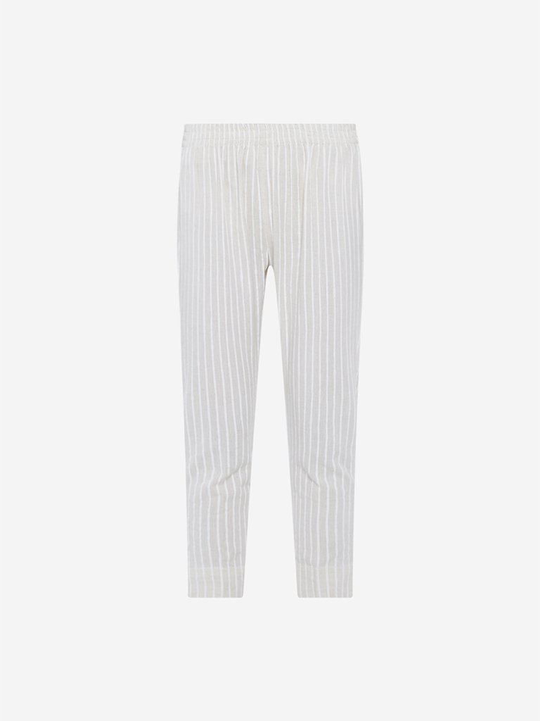 Utsa Off White Striped Cropped Ethnic Pants