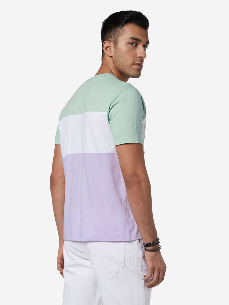 Nuon Sage Green Printed Slim Fit T-Shirt