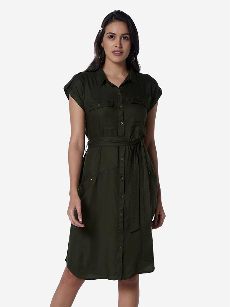 LOV Khaki Shirtdress With Belt