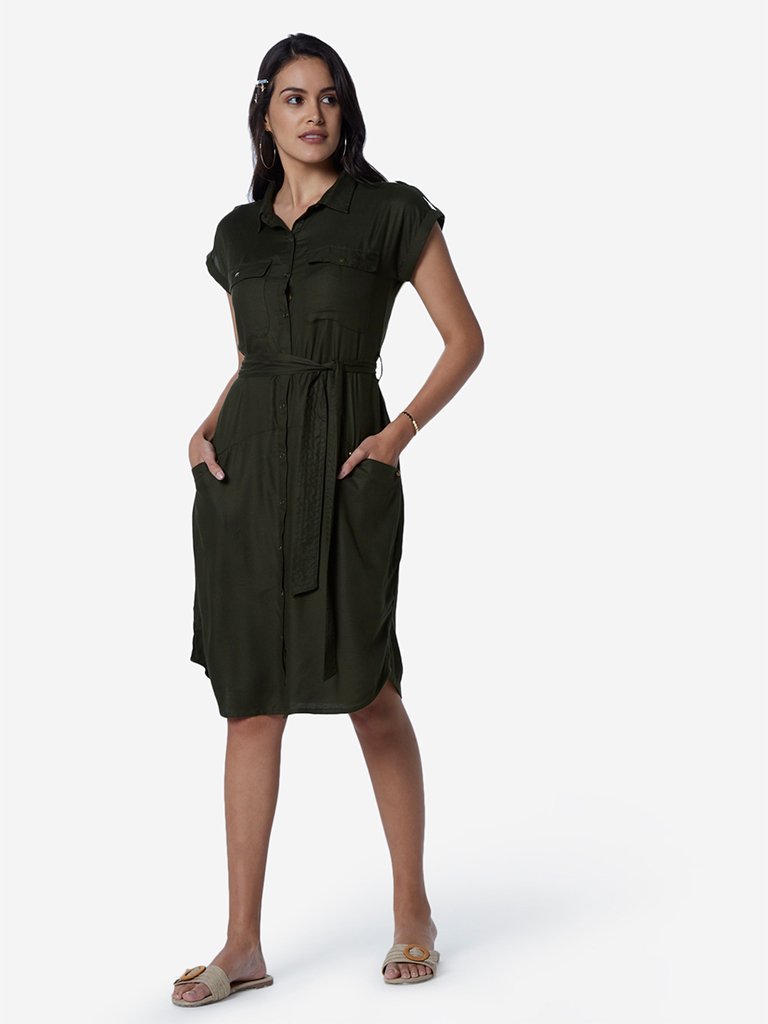 LOV Khaki Shirtdress With Belt