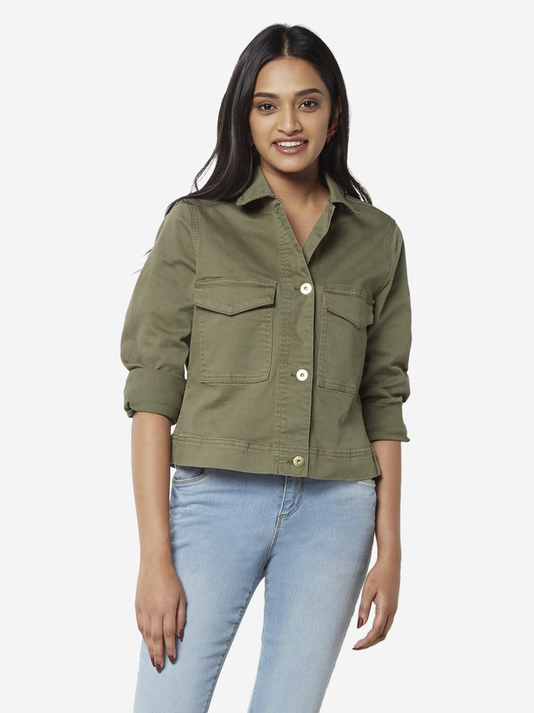 LOV Sage Green Denim Shanaya Crop Jacket