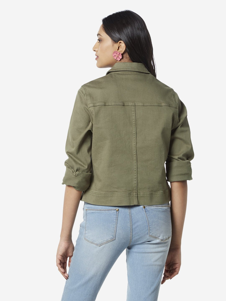 LOV Sage Green Denim Shanaya Crop Jacket