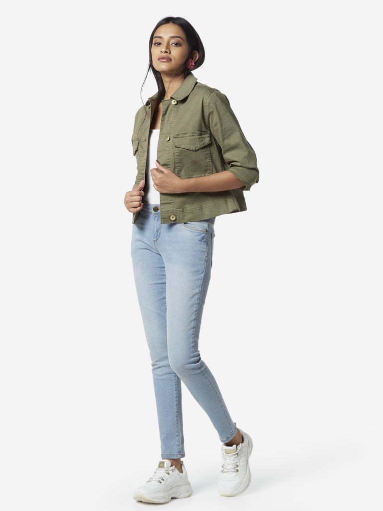 LOV Sage Green Denim Shanaya Crop Jacket