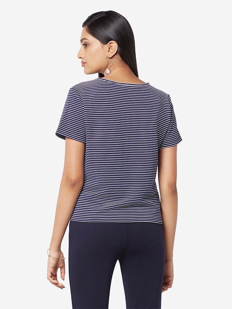 Wardrobe Navy Stripe Printed Rosh Top
