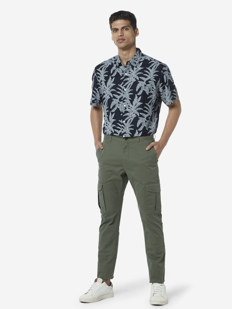 WES Casuals Black Leaf Printed Relaxed Fit Shirt