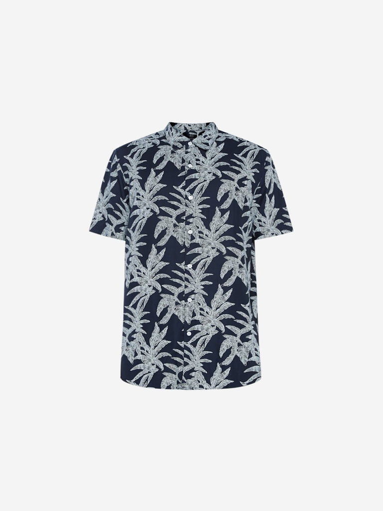 WES Casuals Black Leaf Printed Relaxed Fit Shirt