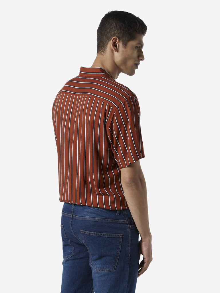 WES Casuals Rust Stripe Print Relaxed Fit Shirt