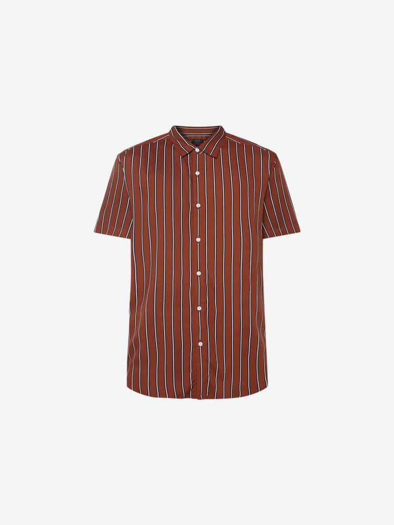 WES Casuals Rust Stripe Print Relaxed Fit Shirt