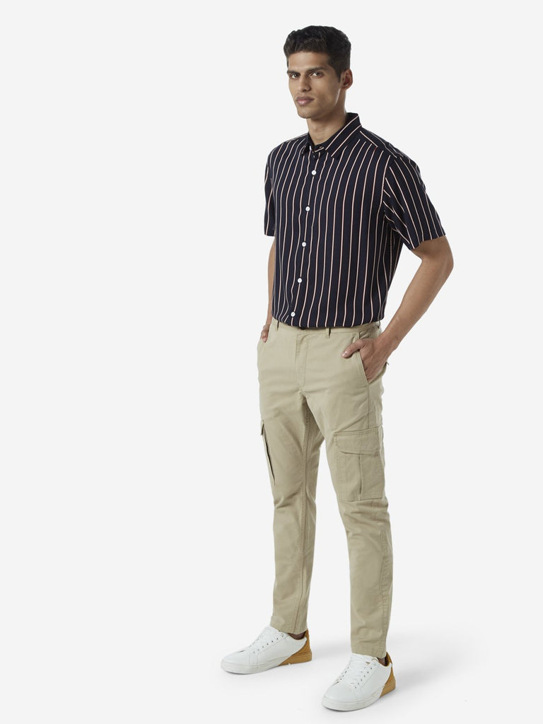 WES Casuals Navy Stripe Print Relaxed Fit Shirt