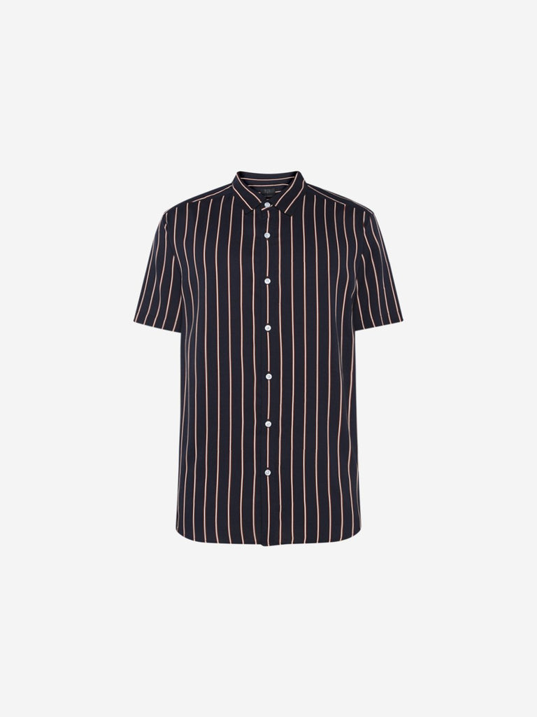 WES Casuals Navy Stripe Print Relaxed Fit Shirt