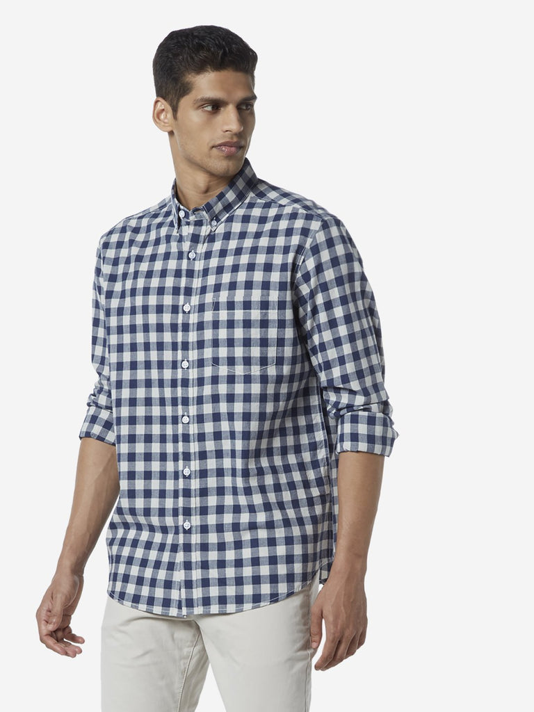 WES Casuals Indigo Gingham Relaxed Fit Shirt