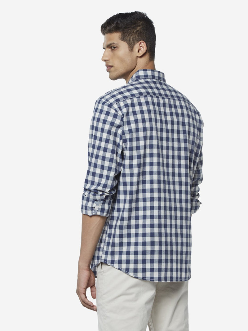 WES Casuals Indigo Gingham Relaxed Fit Shirt