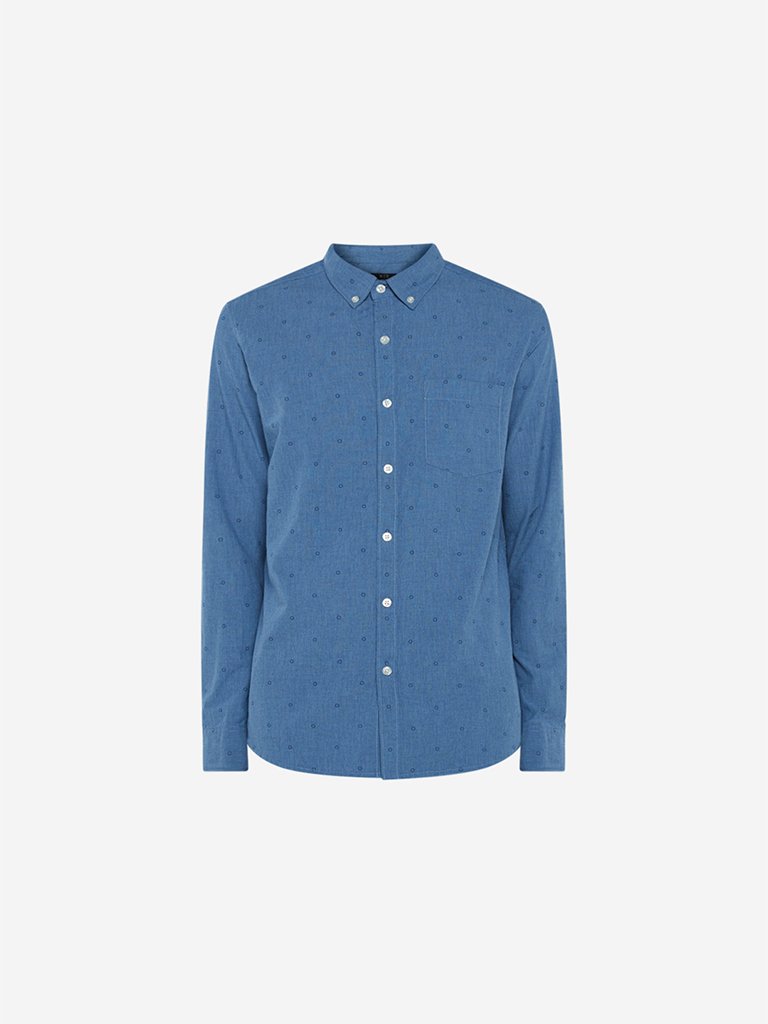 WES Casuals Blue Printed Slim Fit Shirt