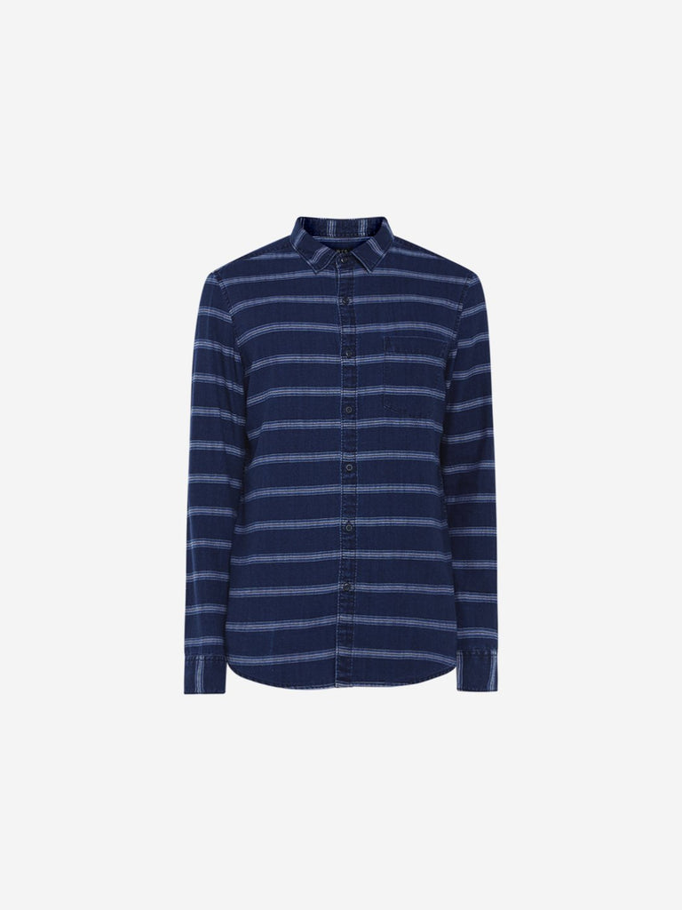 WES Casuals Indigo Striped Slim Fit Shirt