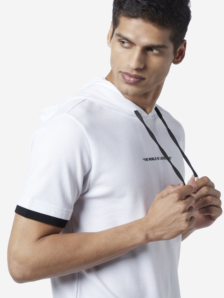 Studiofit White Slim Fit Hooded T-Shirt