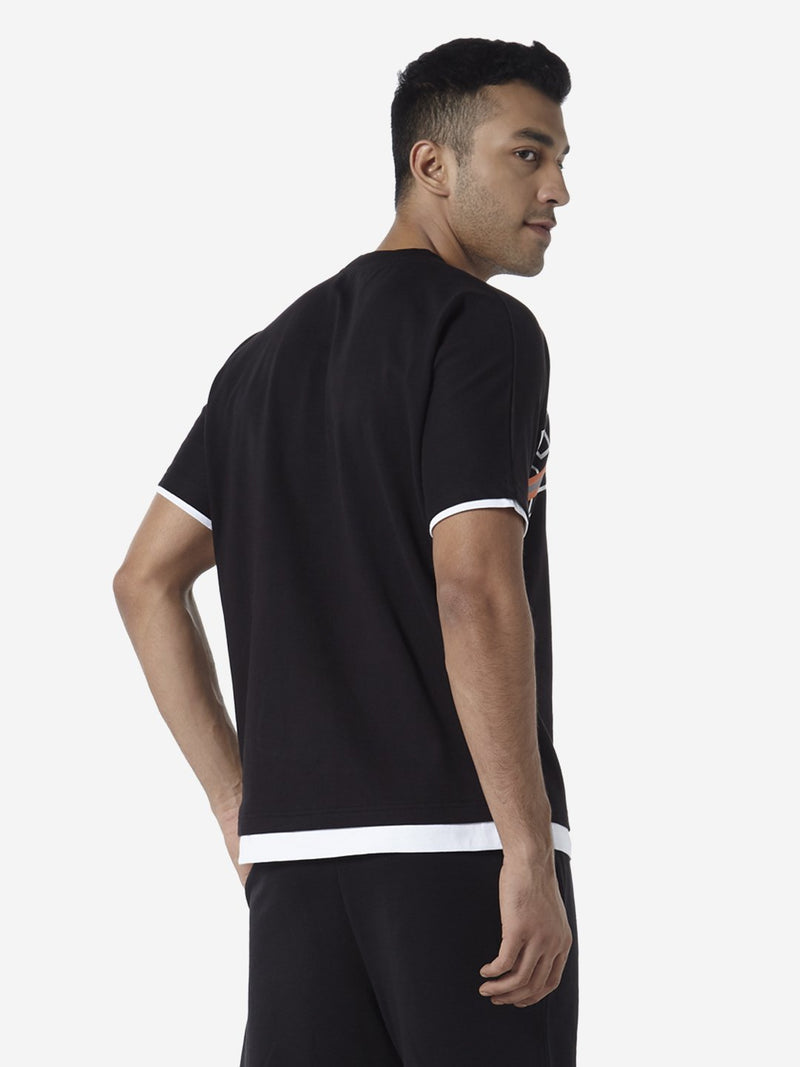 Studiofit Black Slim Fit Text Print T-Shirt