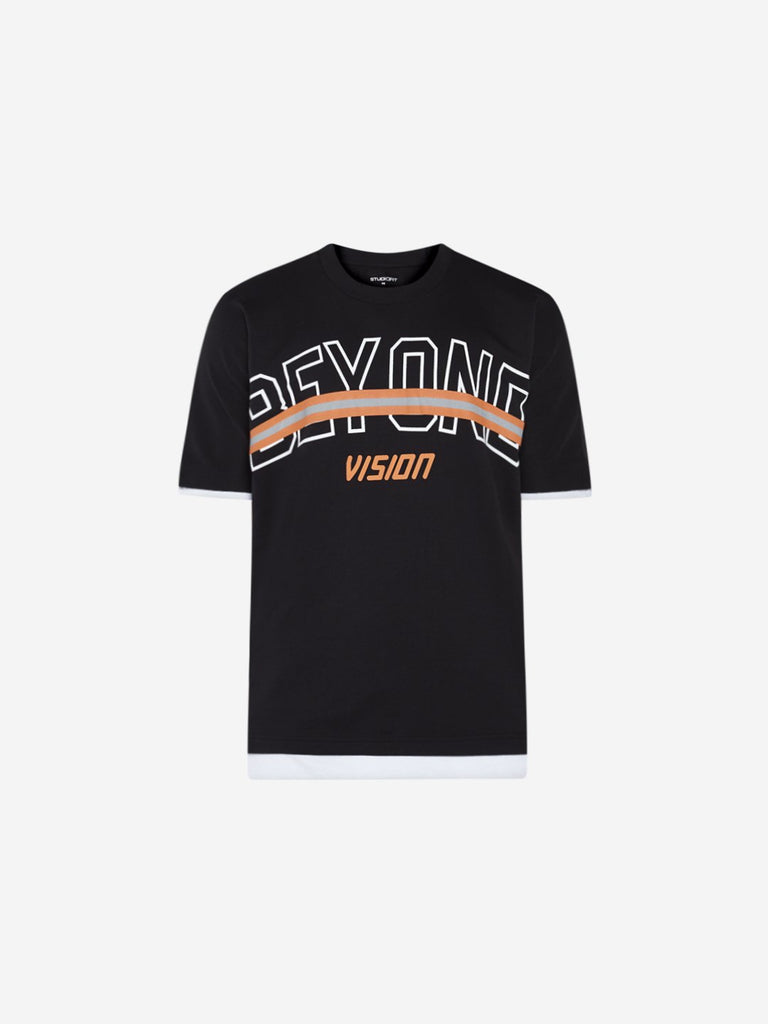 Studiofit Black Slim Fit Text Print T-Shirt