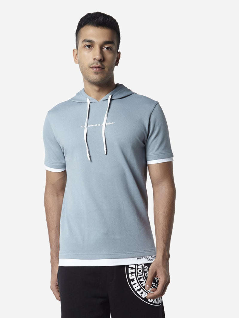 Studiofit Blue Slim Fit Hooded T-Shirt