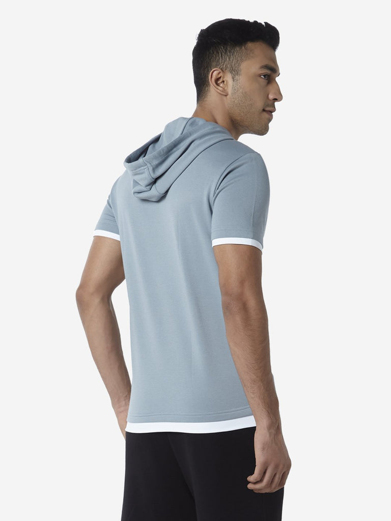 Studiofit Blue Slim Fit Hooded T-Shirt