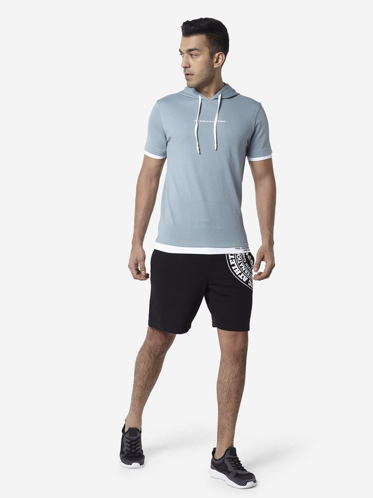 Studiofit Blue Slim Fit Hooded T-Shirt