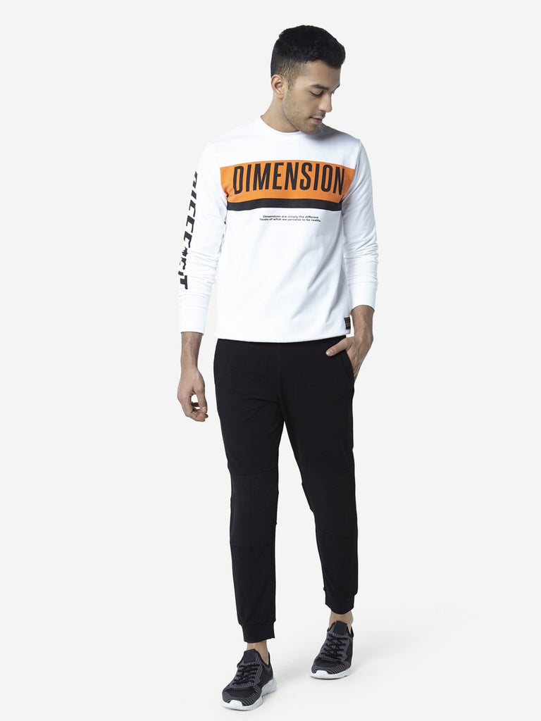 Studiofit White Text Pattern Slim Fit Sweatshirt
