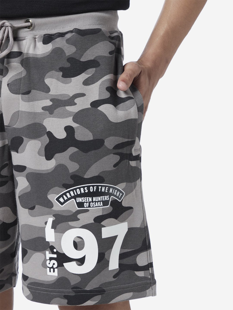 Studiofit Grey Slim Fit Camouflage Print Shorts