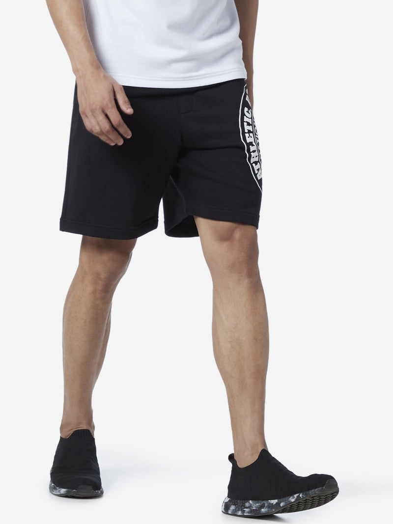 Studiofit Black Slim Fit Text Pattern Shorts