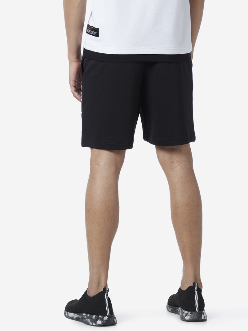 Studiofit Black Slim Fit Text Pattern Shorts