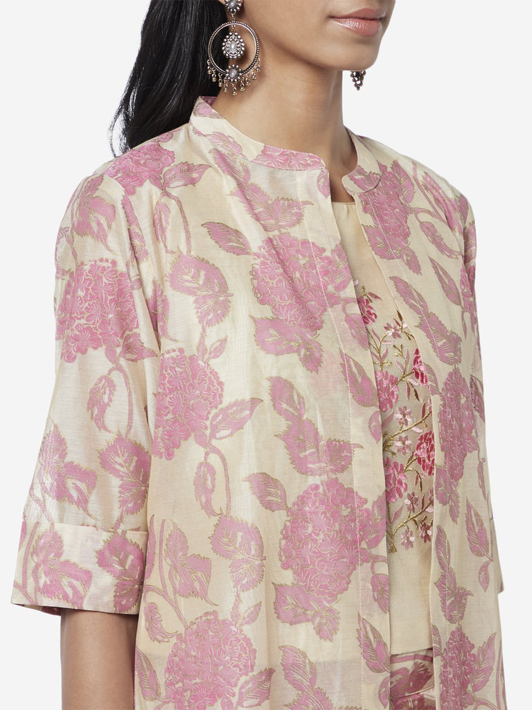 Vark Beige Crop-Top, Jacket And Palazzos Set