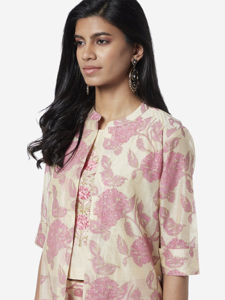 Vark Beige Crop-Top, Jacket And Palazzos Set