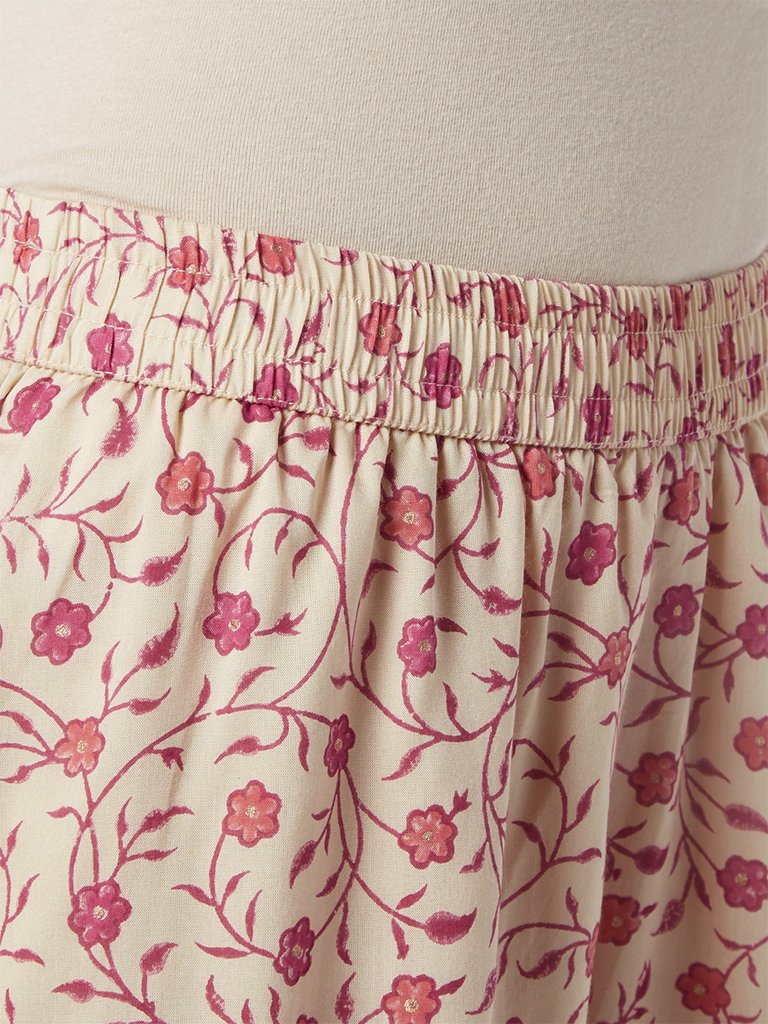 Zuba Beige And Pink Floral Print Palazzos