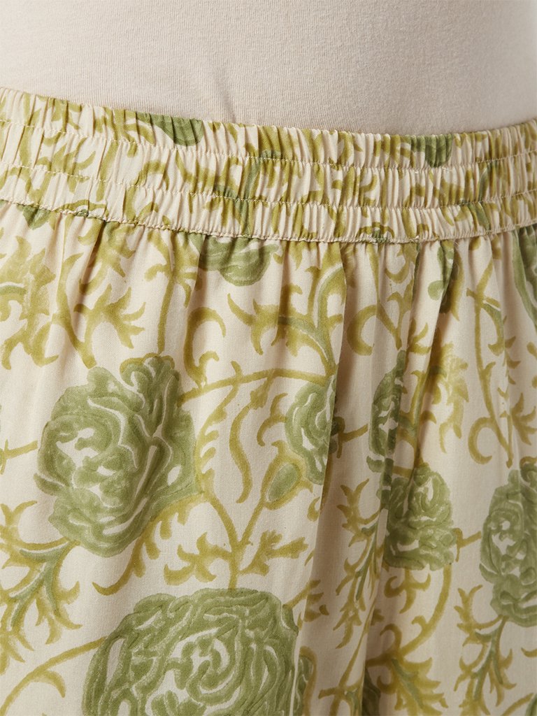 Zuba Beige And Green Floral Flared Palazzos