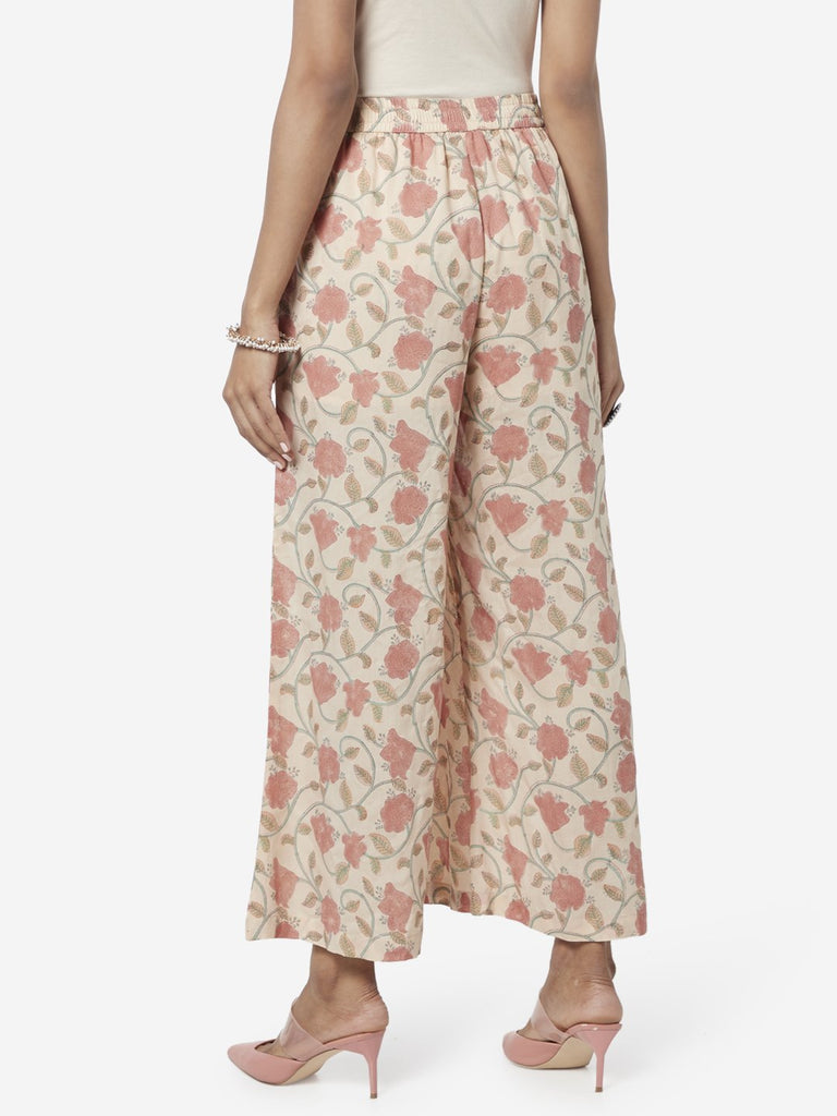Zuba Peach Floral Print Palazzos