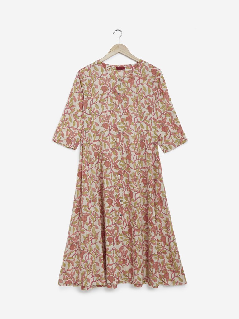 Zuba Multicolour Floral Print A-line Kurta