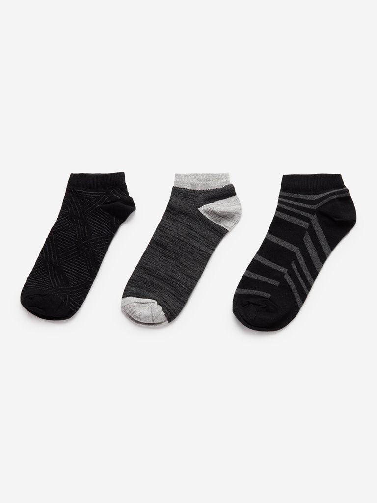WES Lounge Black Printed Socks Pack Of Three