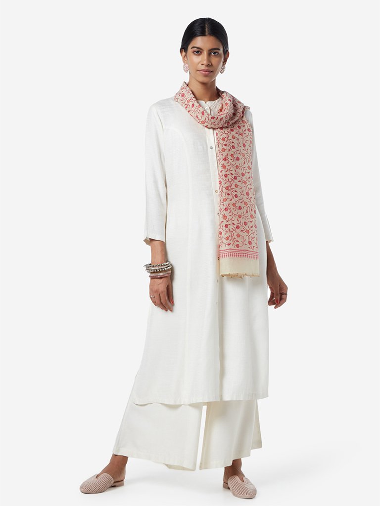 Zuba Light-Pink And Beige Floral Stole