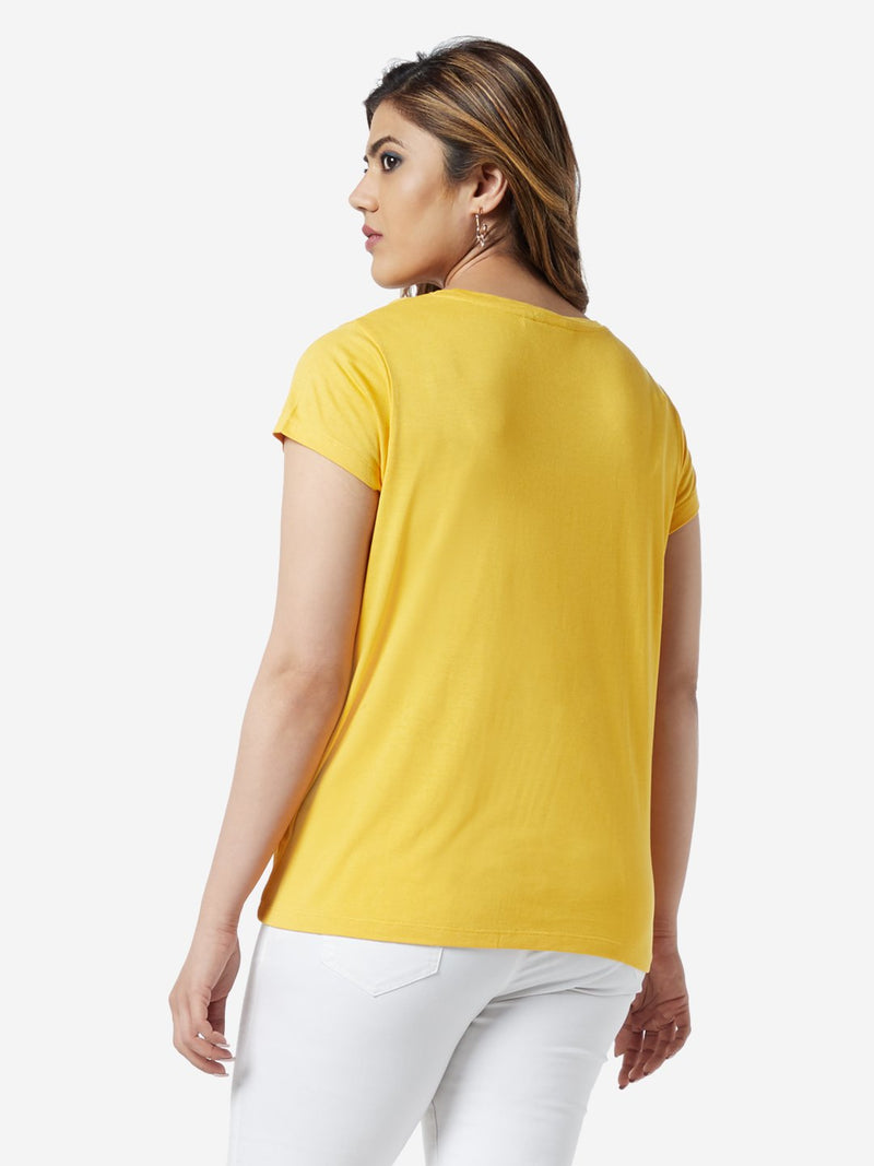 Sassy Soda Curve Yellow Text Print Edna T-Shirt
