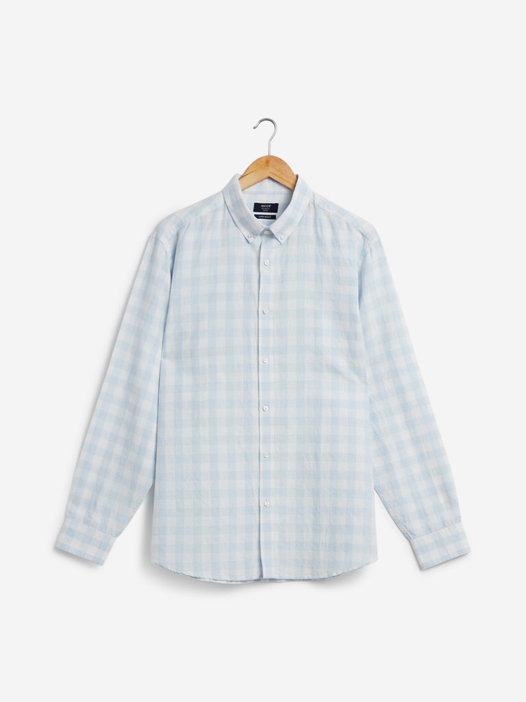 Ascot Light-Blue Checked Linen Relaxed Fit Shirt