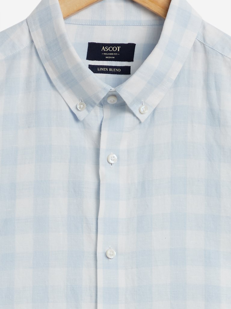 Ascot Light-Blue Checked Linen Relaxed Fit Shirt