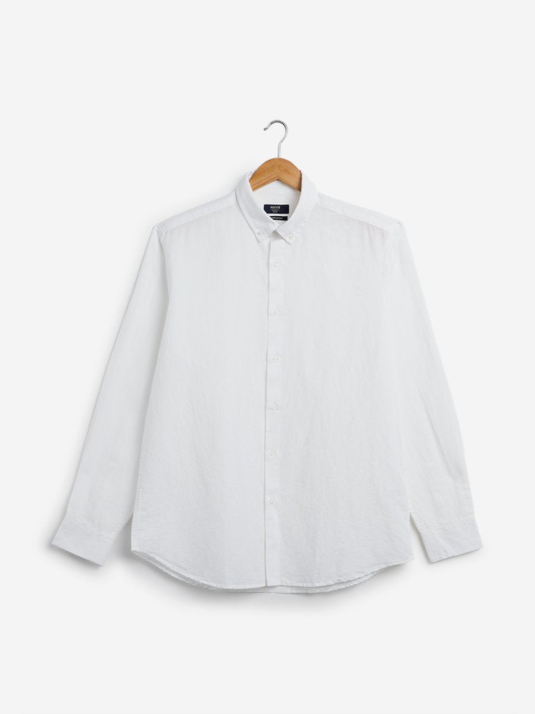 Ascot White Linen Blend Relaxed Fit Shirt