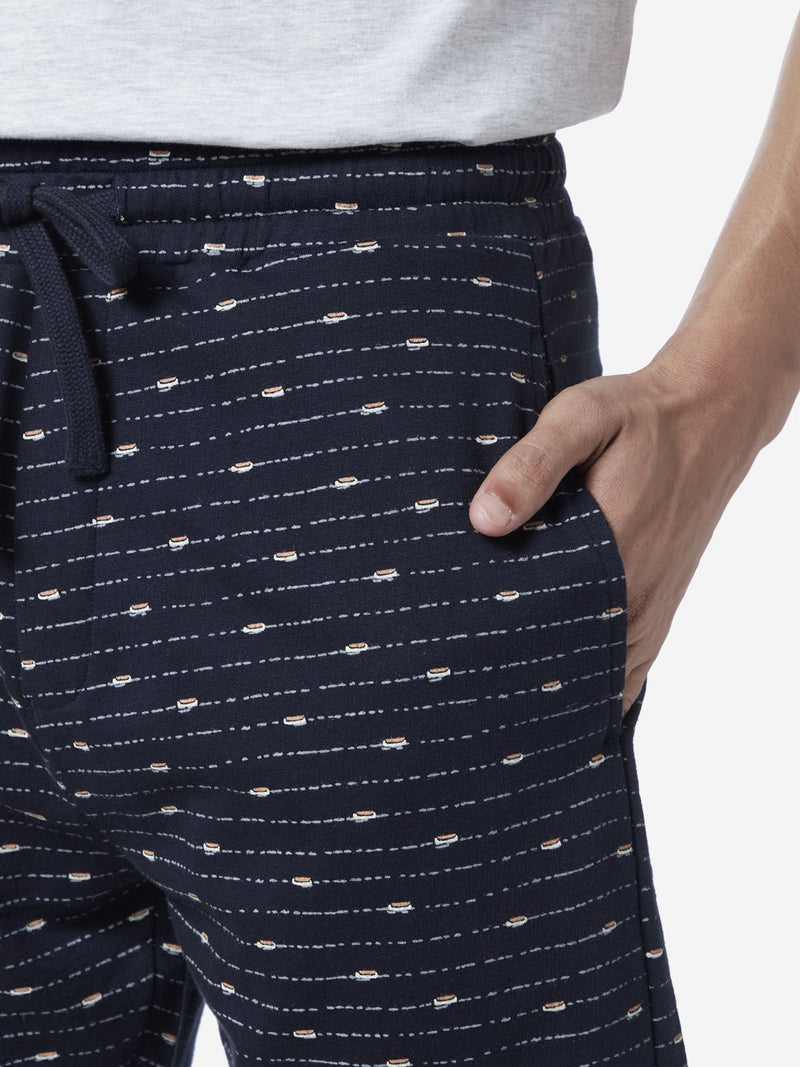 WES Lounge Navy Relaxed Fit Striped Shorts