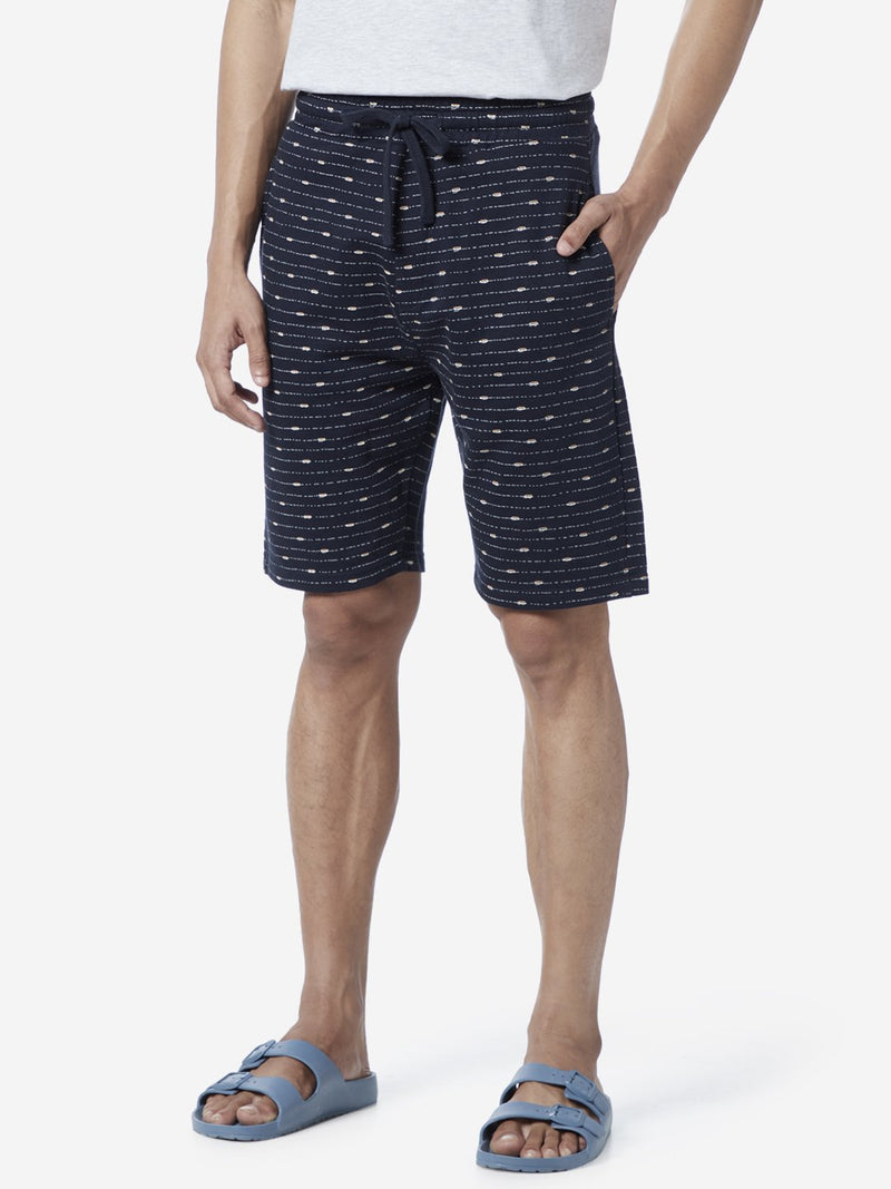 WES Lounge Navy Relaxed Fit Striped Shorts