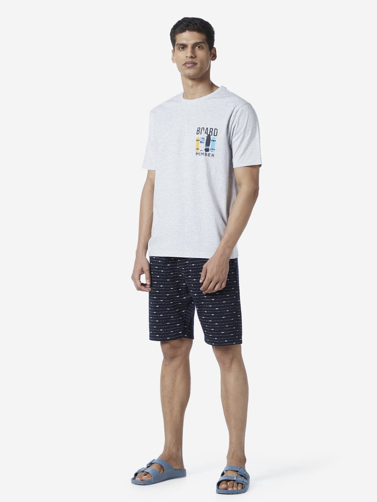 WES Lounge Navy Relaxed Fit Striped Shorts